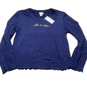 Claudel NWT Women’s Navy Blue PJ Pyjama Top “Let it shine” Gold Size Medium NEW